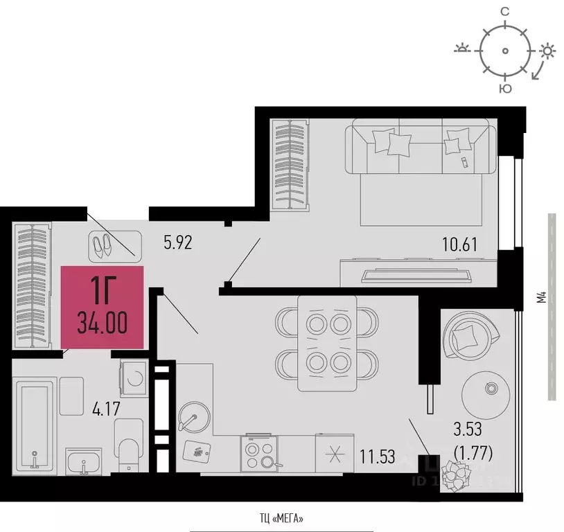 1-к кв. Ростовская область, Аксай  (34.0 м) - Фото 1