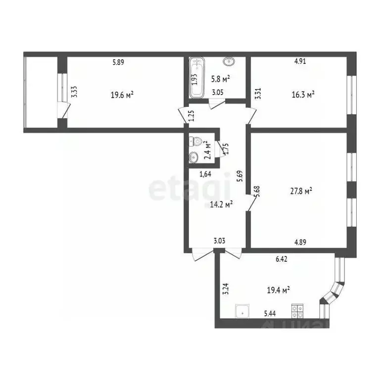 3-к кв. Тюменская область, Тюмень ул. Александра Матросова, 1к2 (100.3 ... - Фото 2