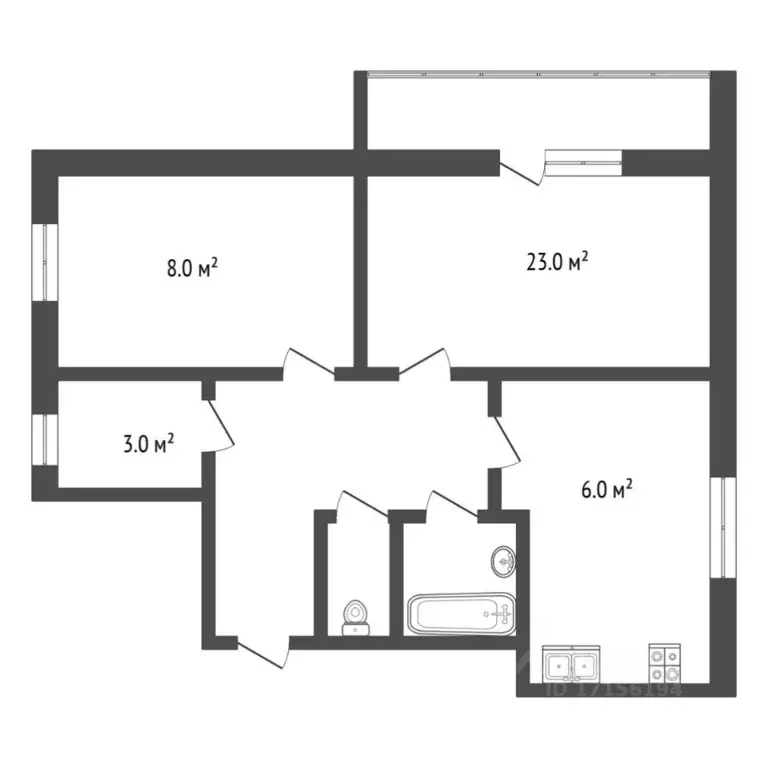 3-к кв. Тюменская область, Тюменский муниципальный округ, пос. ... - Фото 2