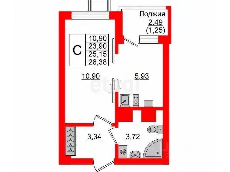 Студия Калининградская область, Светлогорск Майский проезд, 5к3 (27.0 ... - Фото 2