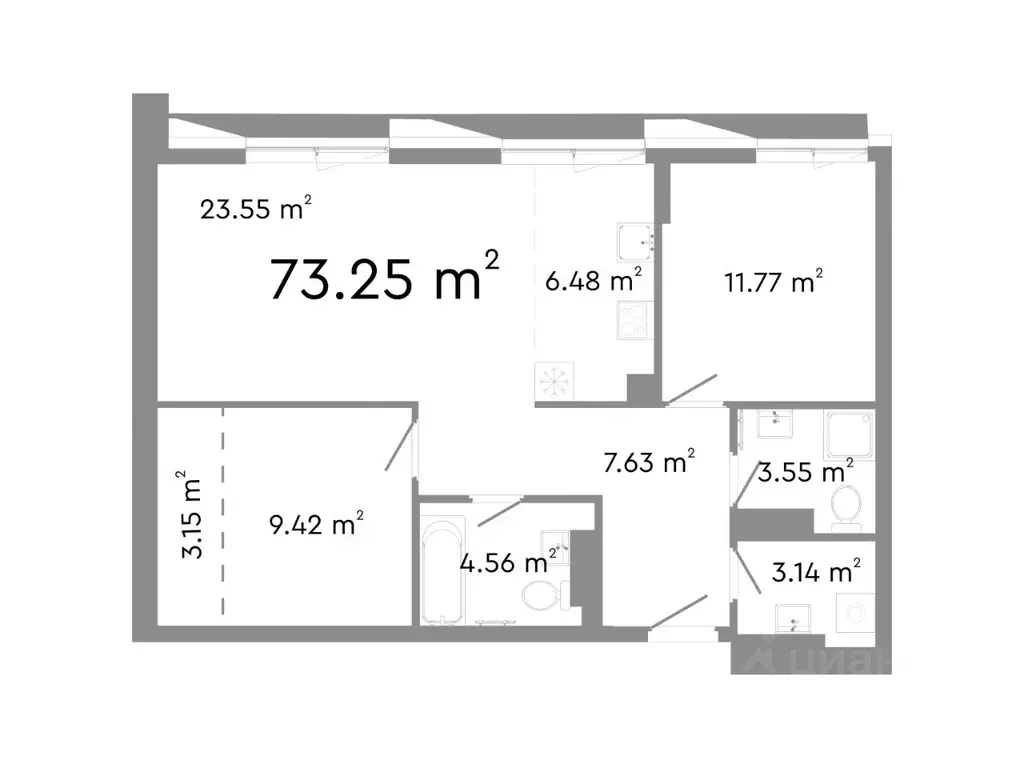 3-к кв. Челябинская область, Челябинск ул. Худякова, 18 (73.25 м) - Фото 0