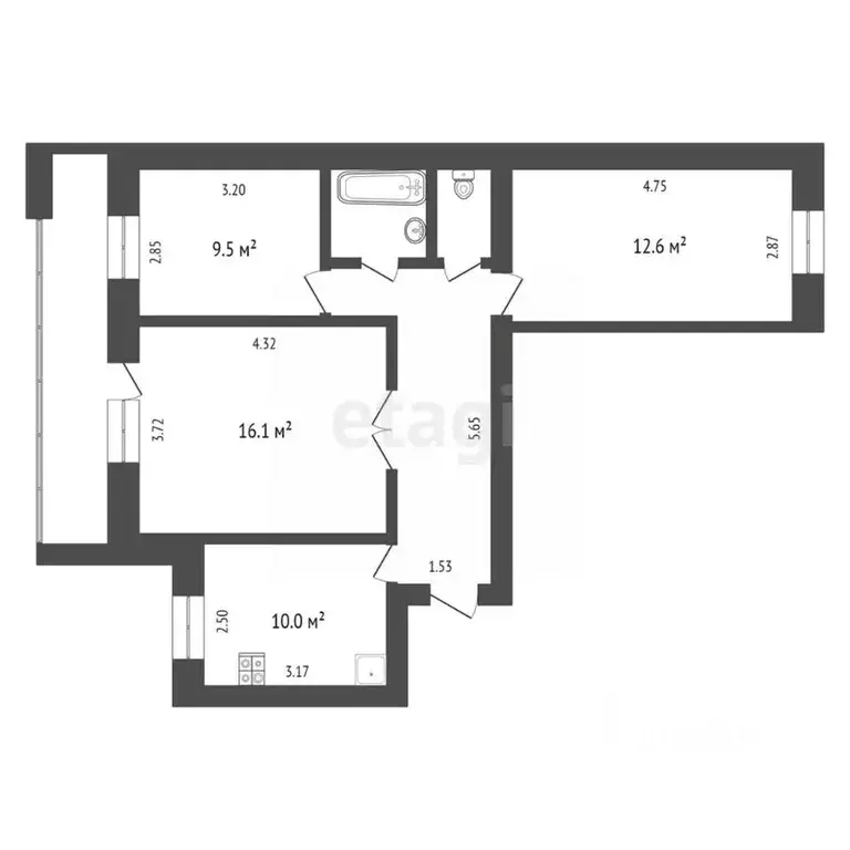 3-к кв. Тюменская область, Тюмень ул. Щербакова, 142к3 (58.6 м) - Фото 1