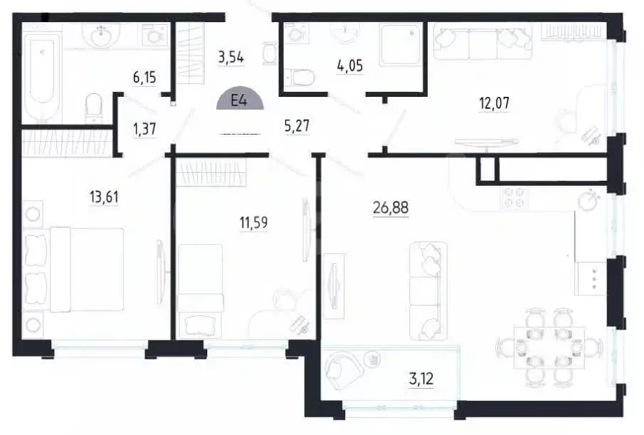 3-к кв. Тульская область, Тула ул. Сурикова, 22 (88.1 м) - Фото 2