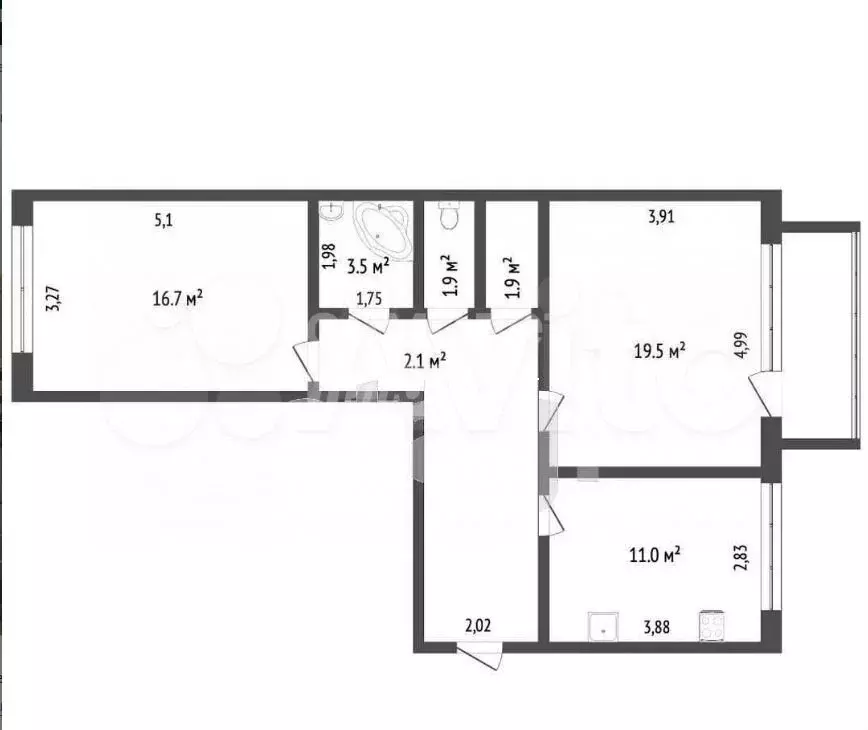 2-к. квартира, 68 м, 2/9 эт. - Фото 0