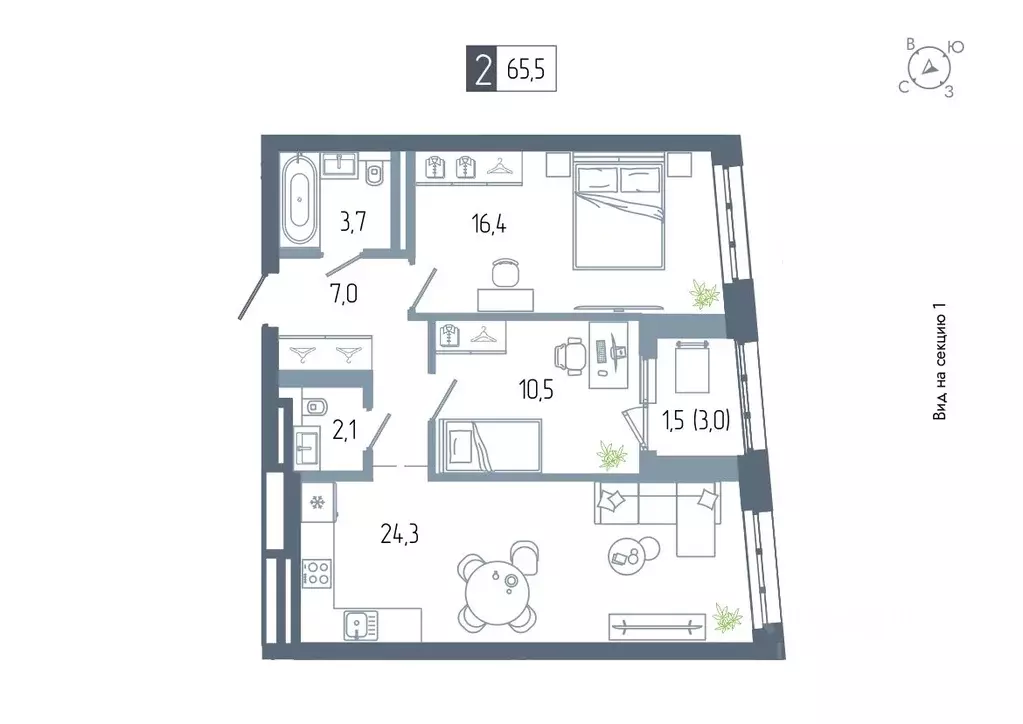 2-к кв. Башкортостан, Уфа Глумилино жилрайон, Аурум жилой комплекс ... - Фото 1