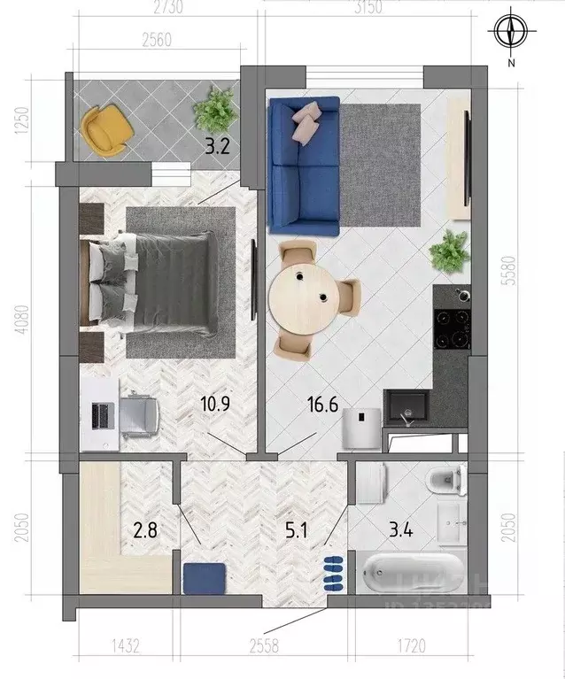 1-к кв. Воронежская область, Воронеж ул. Федора Тютчева, 93/4 (40.3 м) - Фото 1