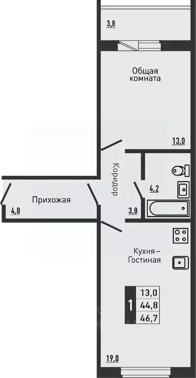 1-к кв. Орловская область, Орловский район, д. Жилина ул. Садовая, 2к2 ... - Фото 0