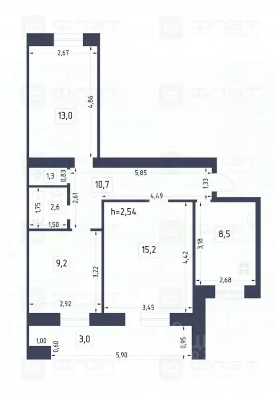 3-к кв. Татарстан, Казань ул. Лукина, 4 (65.0 м) - Фото 1