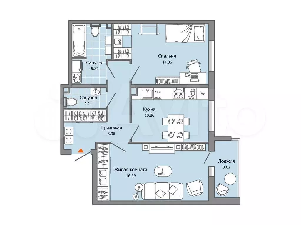 2-к. квартира, 61 м, 1/9 эт. - Фото 0