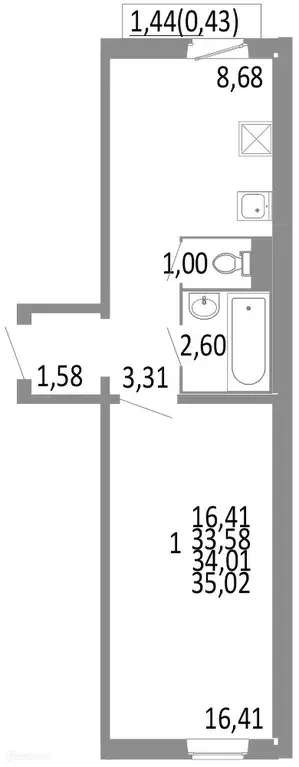 Продаётся 1-к квартира, 34.01 м - Фото 0