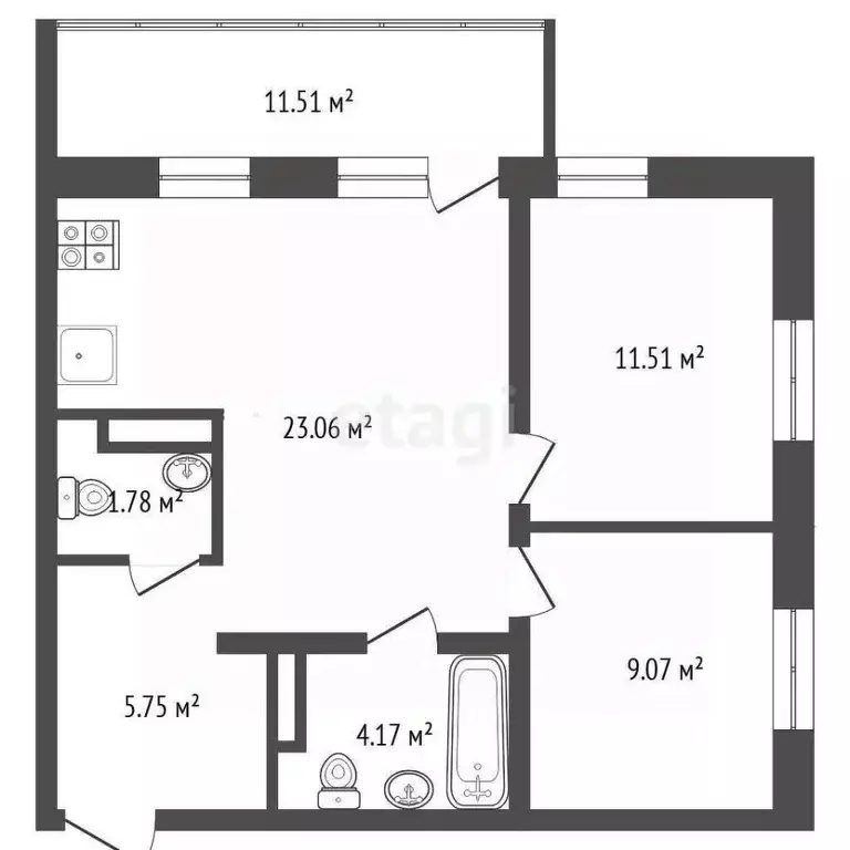 2-к кв. Тюменская область, Тюмень ул. Александра Звягина, 12 (55.4 м) - Фото 2
