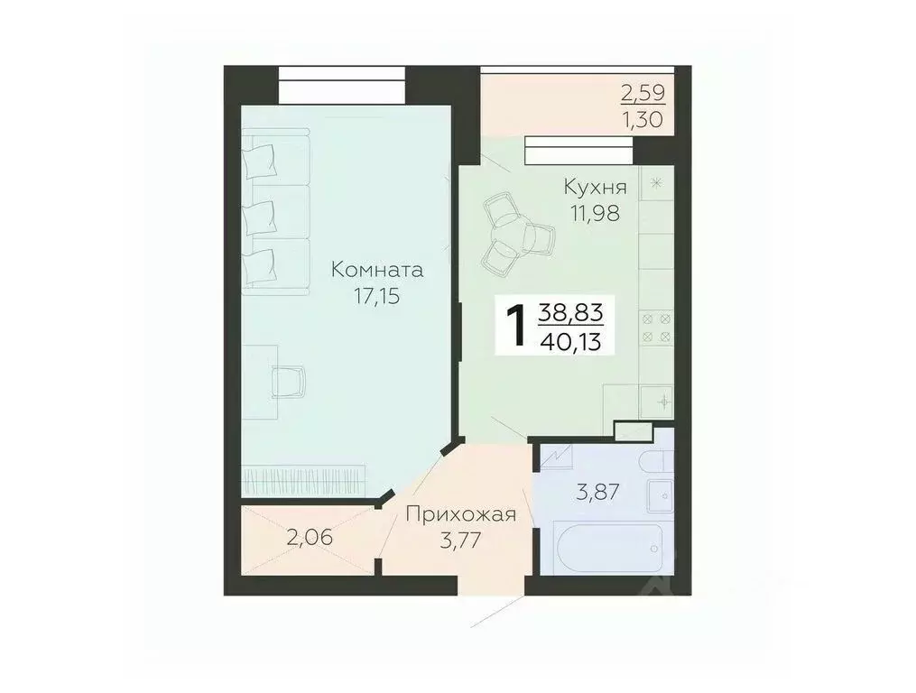 1-к кв. Воронежская область, Воронеж ул. Независимости, 78к4 (40.13 м) - Фото 0
