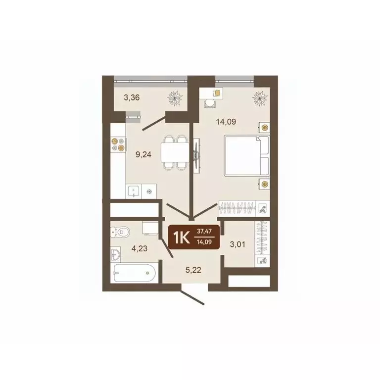 1-к кв. Кемеровская область, Новокузнецк Макеевская ул. (37.47 м) - Фото 2