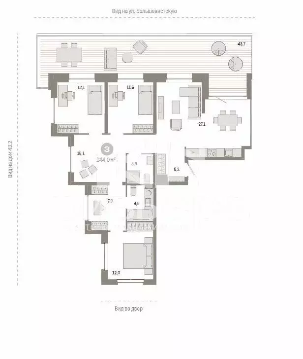 3-комнатная квартира: Новосибирск, Большевистская улица, 88 (144 м) - Фото 0