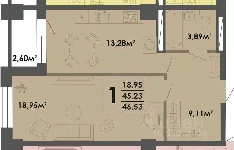 1-к кв. Саха (Якутия), Якутск ул. Богатырева, 9 (46.53 м) - Фото 1