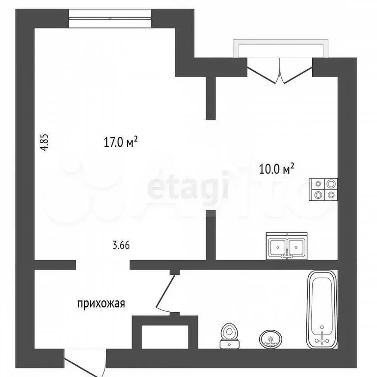 1-к. квартира, 37,4 м, 2/3 эт. - Фото 0