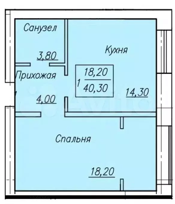 1-к. квартира, 40 м, 3/4 эт. - Фото 1