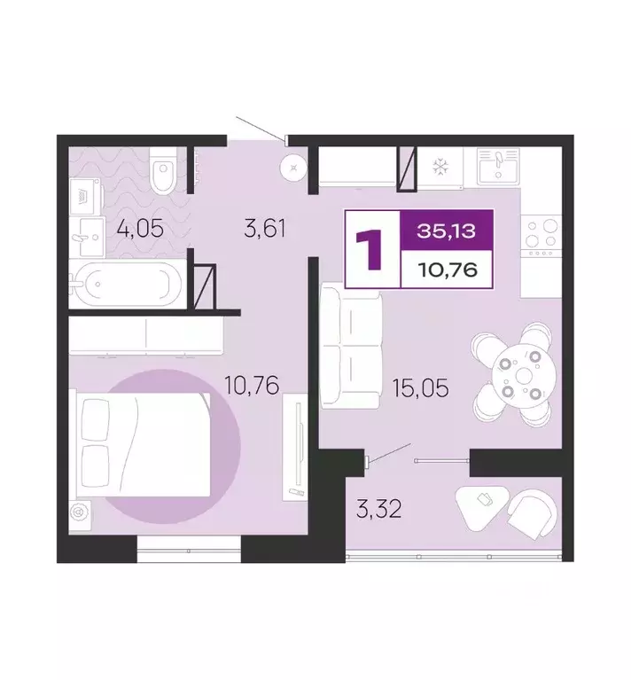 1-к кв. Брянская область, Брянск Медовый кв-л, поз7 (35.13 м) - Фото 1