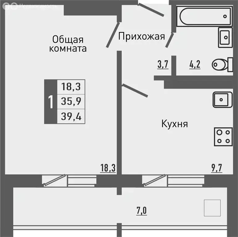 1-комнатная квартира: деревня Жилина, улица Генерала Лаврова, 7 (39.4 ... - Фото 0