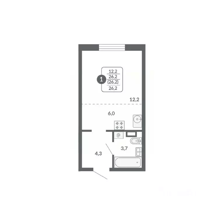 Студия Кировская область, Киров ул. Пушкина, 25 (26.2 м) - Фото 1