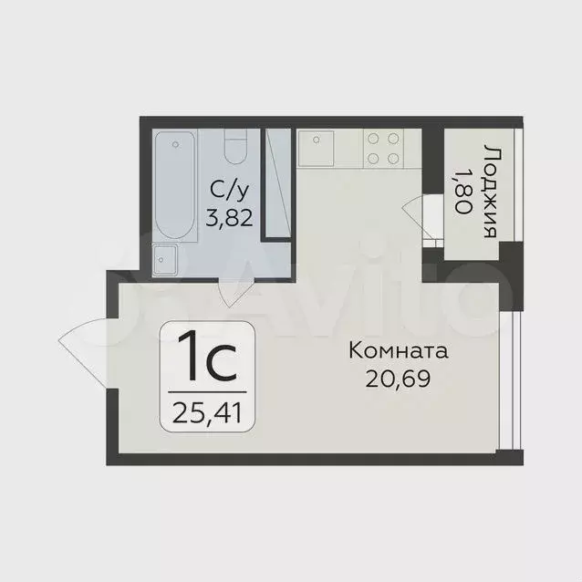 Квартира-студия, 25,4 м, 7/18 эт. - Фото 1