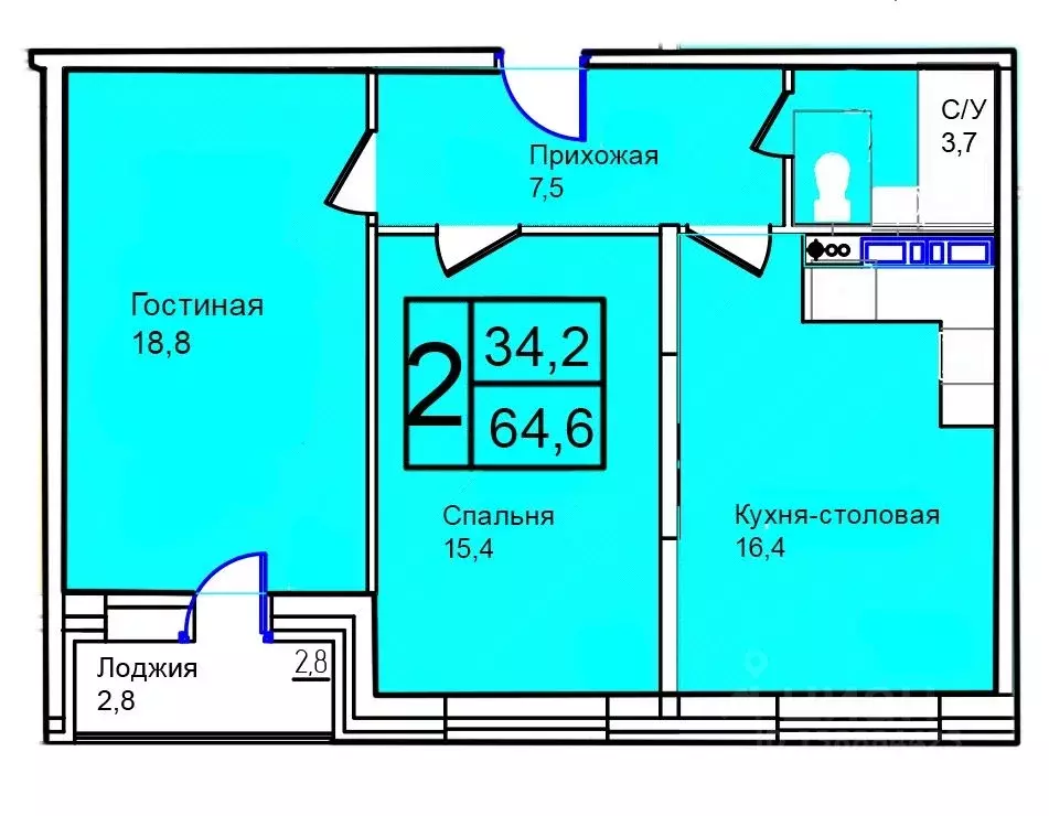 2-к кв. Москва Троицк поселение,  (64.6 м) - Фото 1