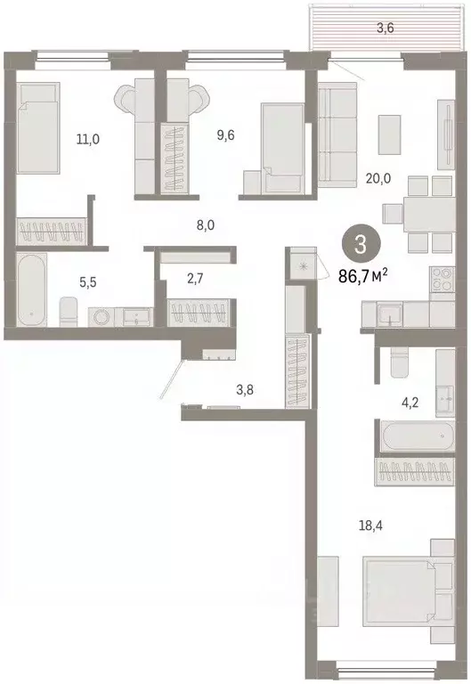 3-к кв. Омская область, Омск  (86.67 м) - Фото 2