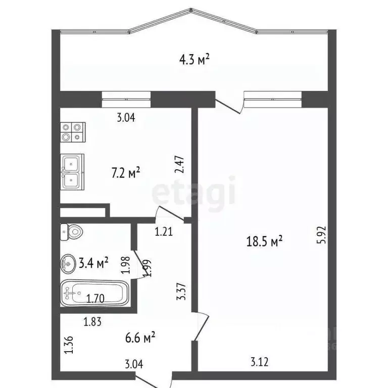 1-к кв. Томская область, Томск Солнечный мкр, ул. Бирюкова, 15 (35.7 ... - Фото 2