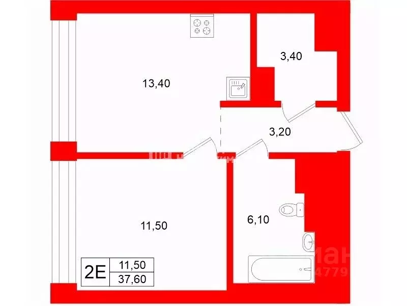 1-к кв. Санкт-Петербург ул. Челюскина, 10 (37.6 м) - Фото 2