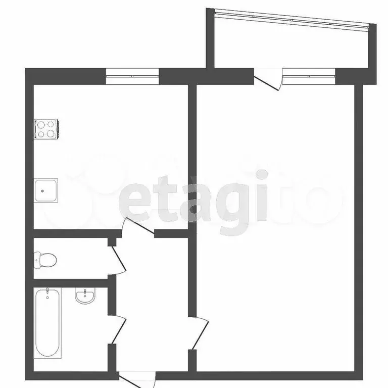 1-к. квартира, 33,6 м, 1/9 эт. - Фото 0