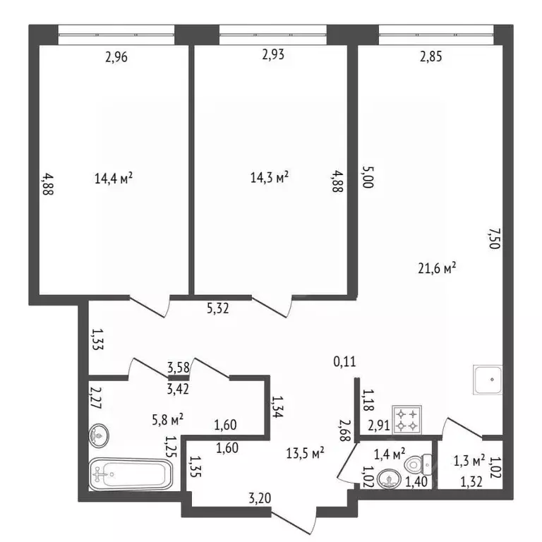 3-к кв. Башкортостан, Уфа ул. Бехтерева, 6 (73.0 м) - Фото 2