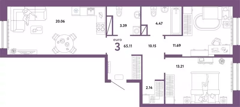 3-к кв. Тюменская область, Тюмень Интернациональная ул., 199к10 (65.11 ... - Фото 1
