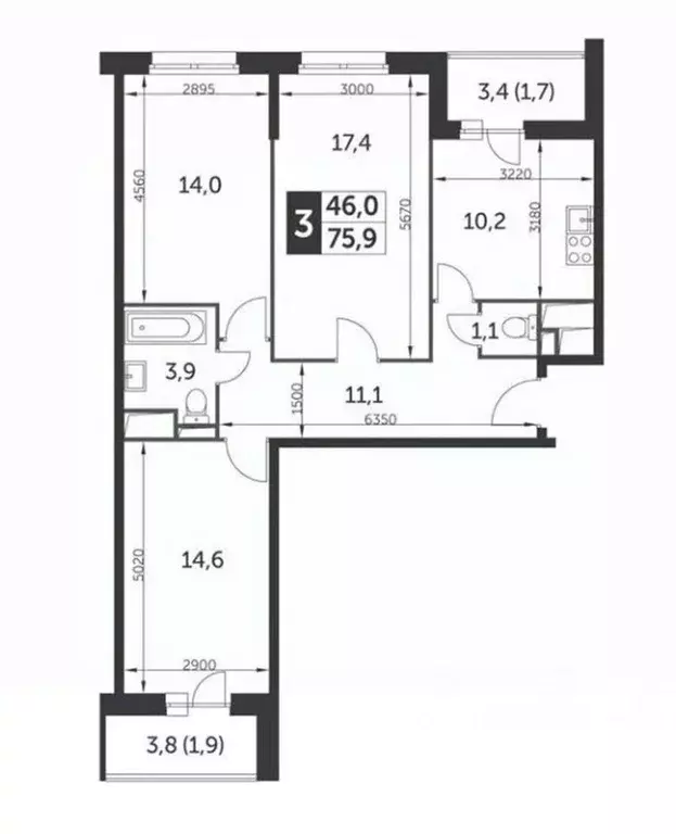 3-к кв. Москва ул. Красная Сосна, 3 (76.0 м) - Фото 1