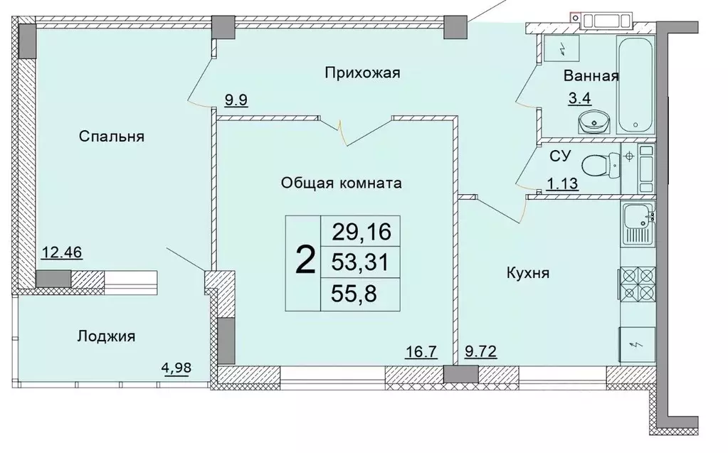 2-к кв. Белгородская область, Старый Оскол Степной мкр, 33Е (55.8 м) - Фото 1