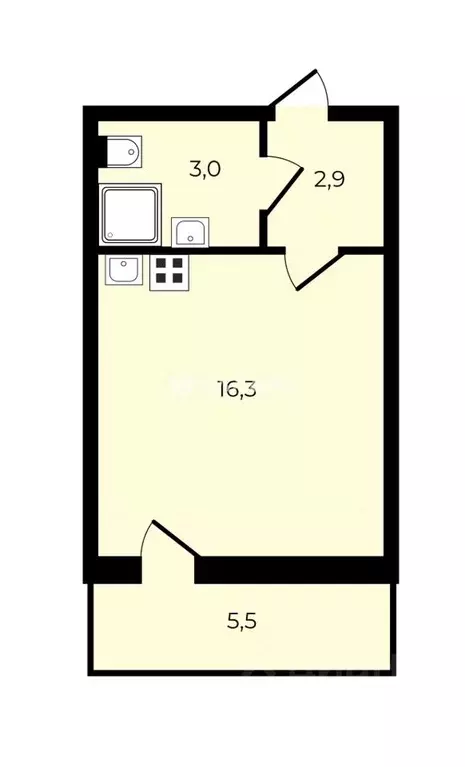 Студия Санкт-Петербург ул. Орбитальная, 5 (22.2 м) - Фото 2