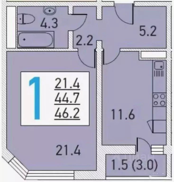 1-к кв. Москва Левобережная ул., 4к24 (48.0 м) - Фото 2