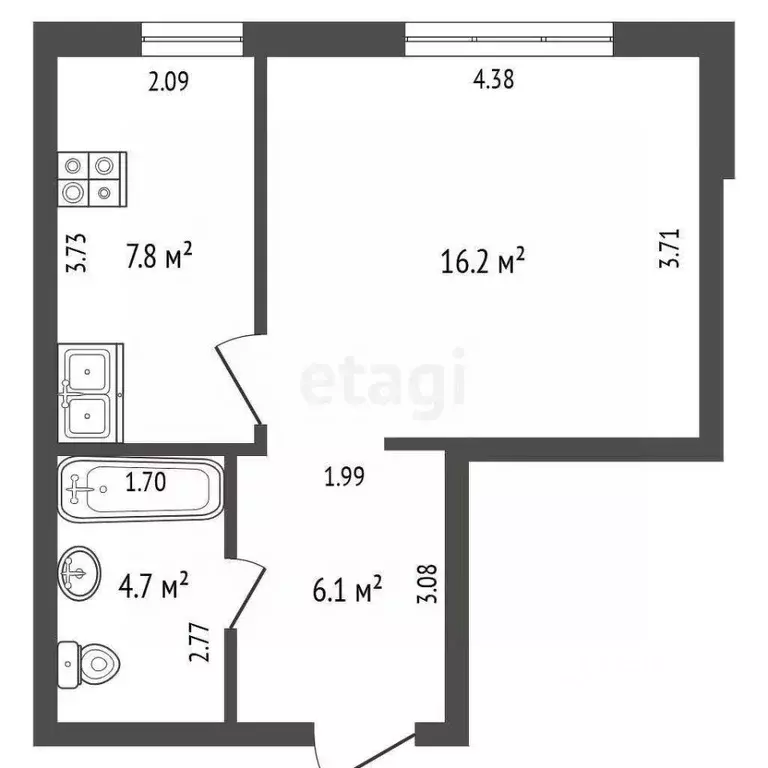 1-к кв. Ямало-Ненецкий АО, Новый Уренгой Набережная ул., 47А (34.8 м) - Фото 1