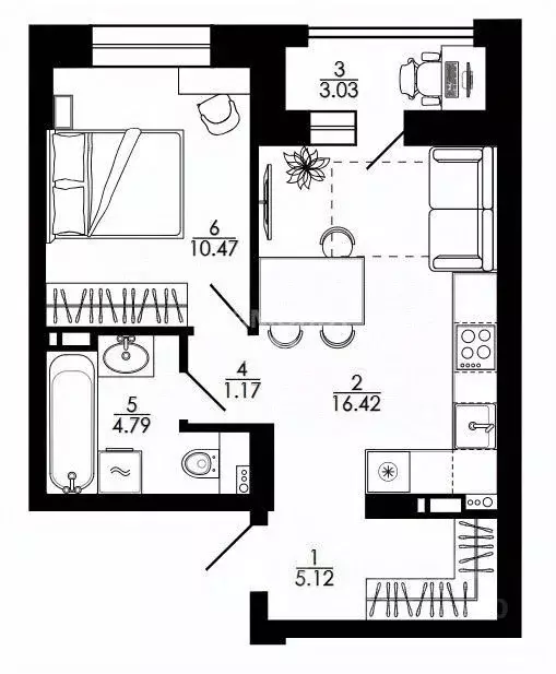 1-к кв. Липецкая область, Липецк ул. Е.И. Замятина, 1 (42.39 м) - Фото 1