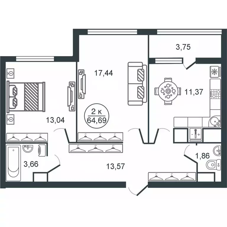 2-комнатная квартира: Тверь, улица Левитана, 76 (64.69 м) - Фото 1