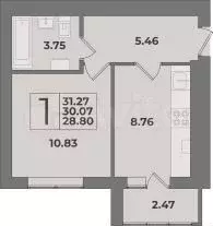 1-к. квартира, 30 м, 8/9 эт. - Фото 1