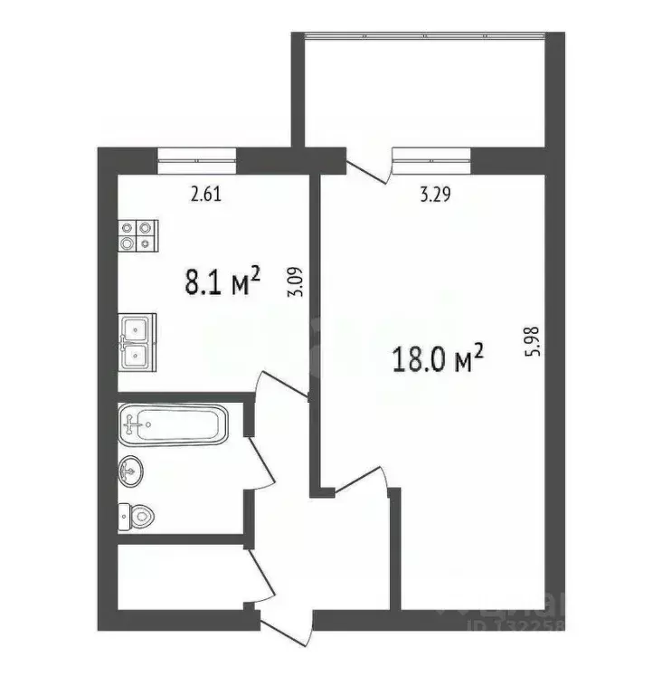 1-к кв. Вологодская область, Вологда ул. Карла Маркса, 80 (34.6 м) - Фото 1