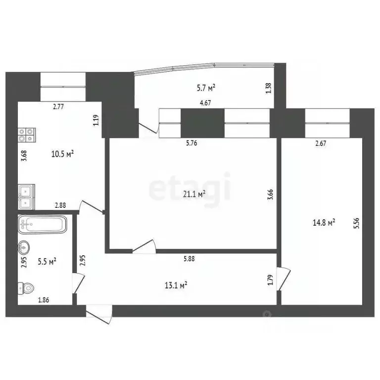 2-к кв. Саха (Якутия), Якутск ул. Халтурина, 14/3 (65.0 м) - Фото 1