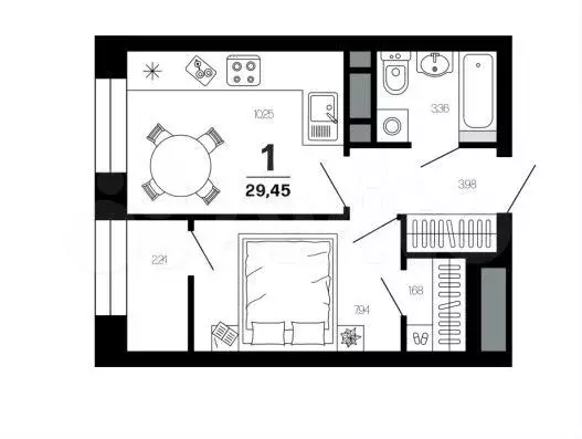 1-к. квартира, 29,5 м, 18/21 эт. - Фото 1