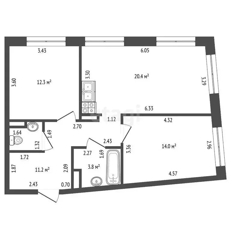 2-комнатная квартира: Санкт-Петербург, Волковский проспект, 6 (63.7 м) - Фото 1