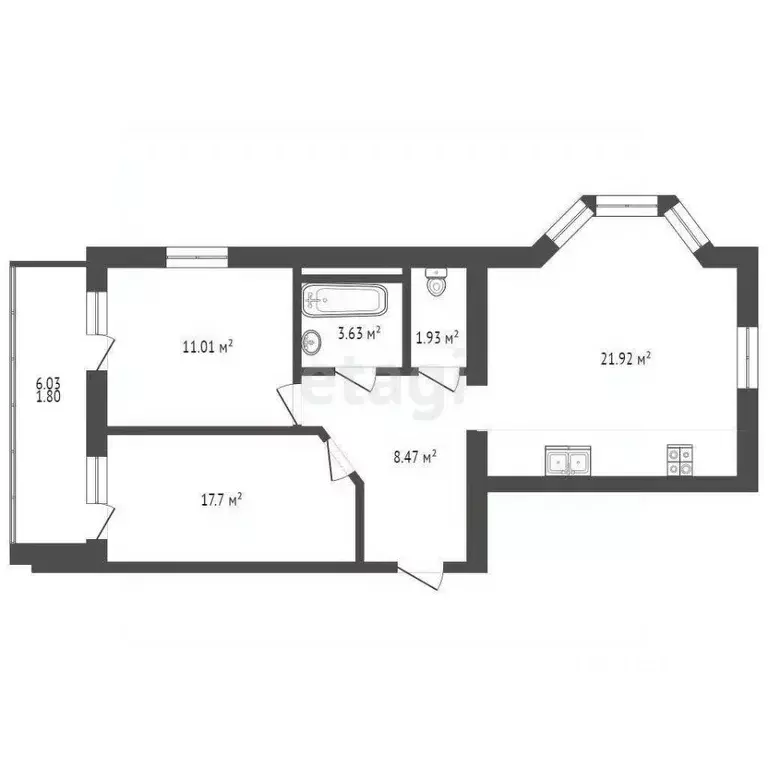 2-к кв. Коми, Сыктывкар ул. Карла Маркса, 183 (61.0 м) - Фото 1