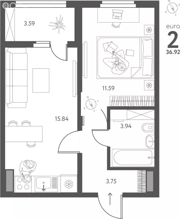 1-комнатная квартира: Липецк, улица Перова, 2Д (36.92 м) - Фото 1