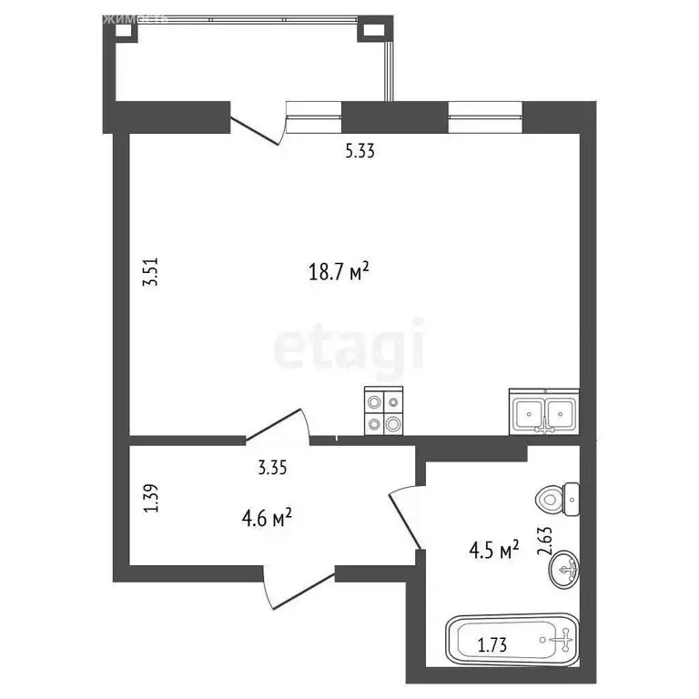 Квартира-студия: микрорайон Мелиораторов, улица Голышева, 24А (25.2 м) - Фото 1