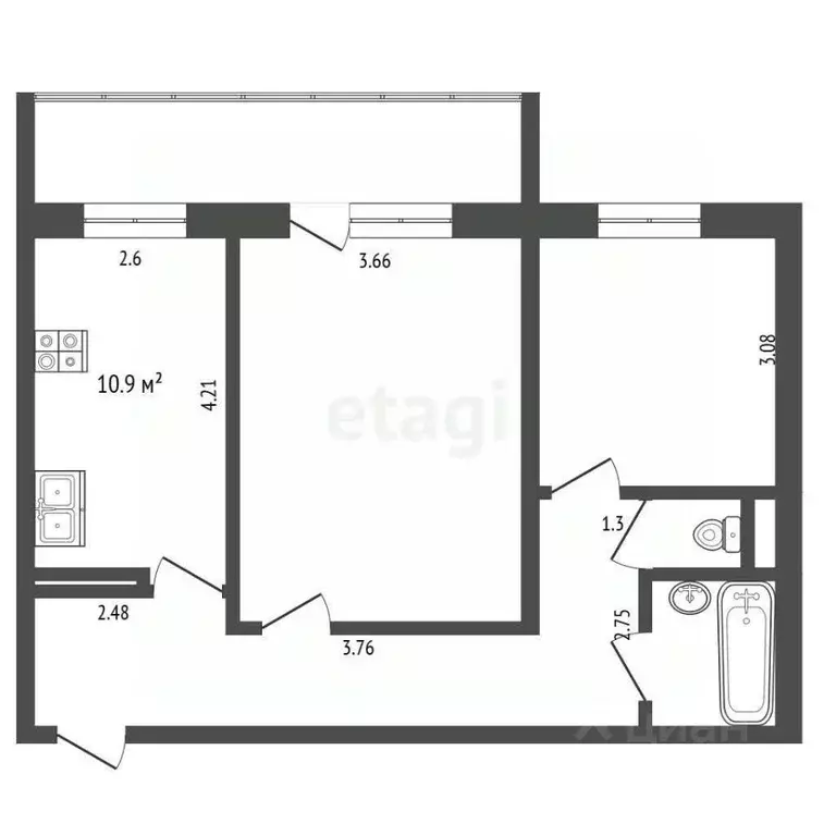 2-к кв. Томская область, Томск ул. Энтузиастов, 43 (52.3 м) - Фото 1