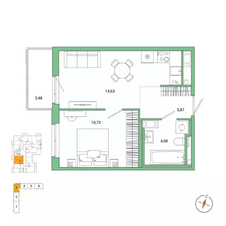 1-к кв. Санкт-Петербург Окла жилой комплекс (34.35 м) - Фото 0