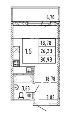 Квартира, студия, 30.93 м - Фото 0